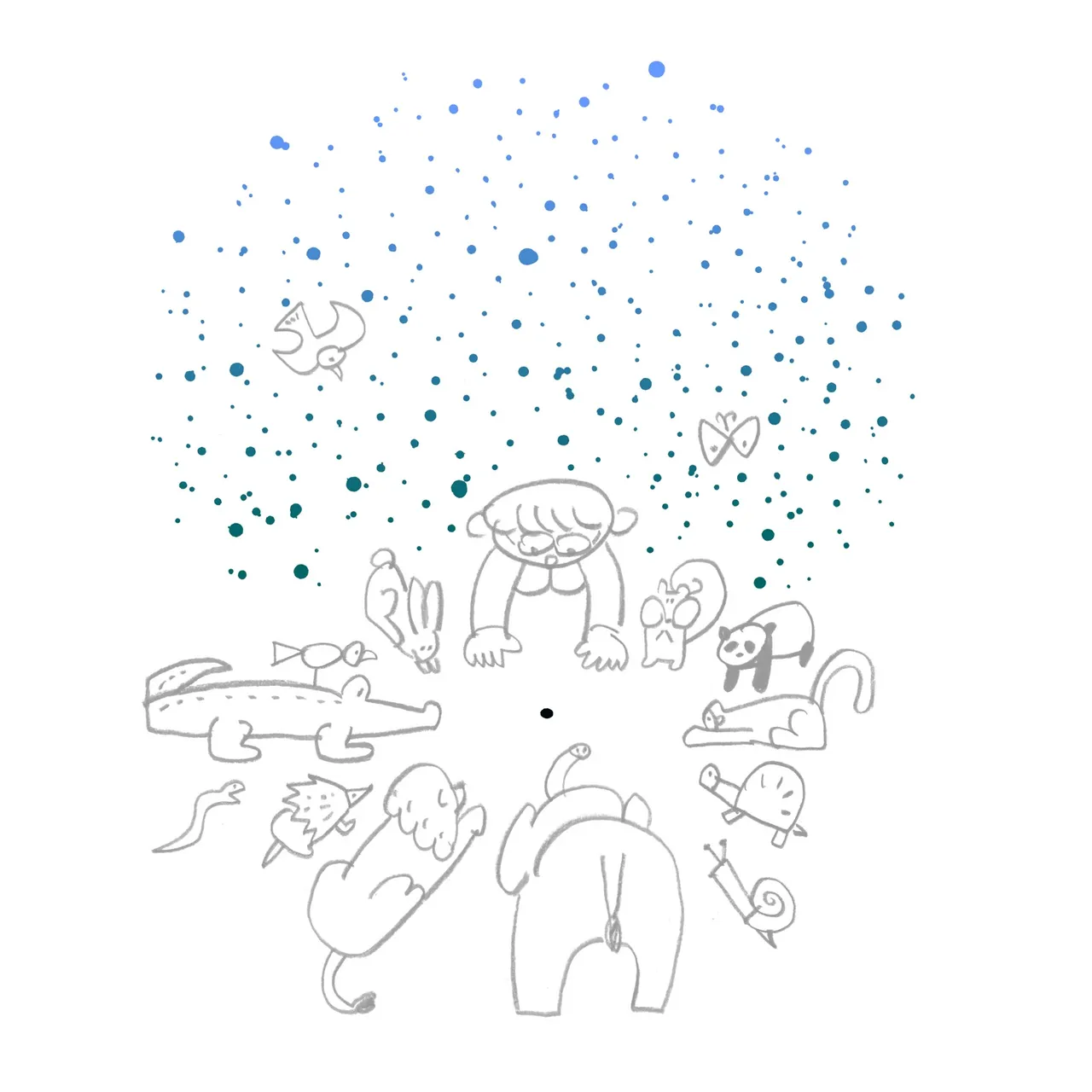 点を覗く動物たち（イラスト: 遠山さん・2021）
